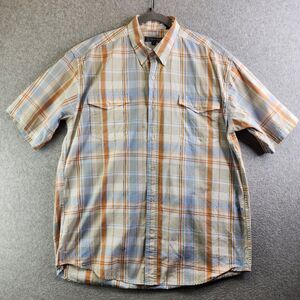 Roper Button Down Shirt Mens Extra Large Orange Blue Plaid Flap Pockets Western